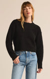 z supply destiny plush sweater crewneck long sleeve cropped length black