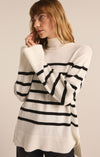 z supply fin stripe sweater turtleneck sweater long sleeve horizontal stripe rib details longer length midweight sea salt cream black