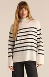 z supply fin stripe sweater turtleneck sweater long sleeve horizontal stripe rib details longer length midweight sea salt cream black