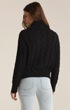 z supply hemingway cable cardigan black collared long sleeve zip front midweight cable knit chunky cardigan