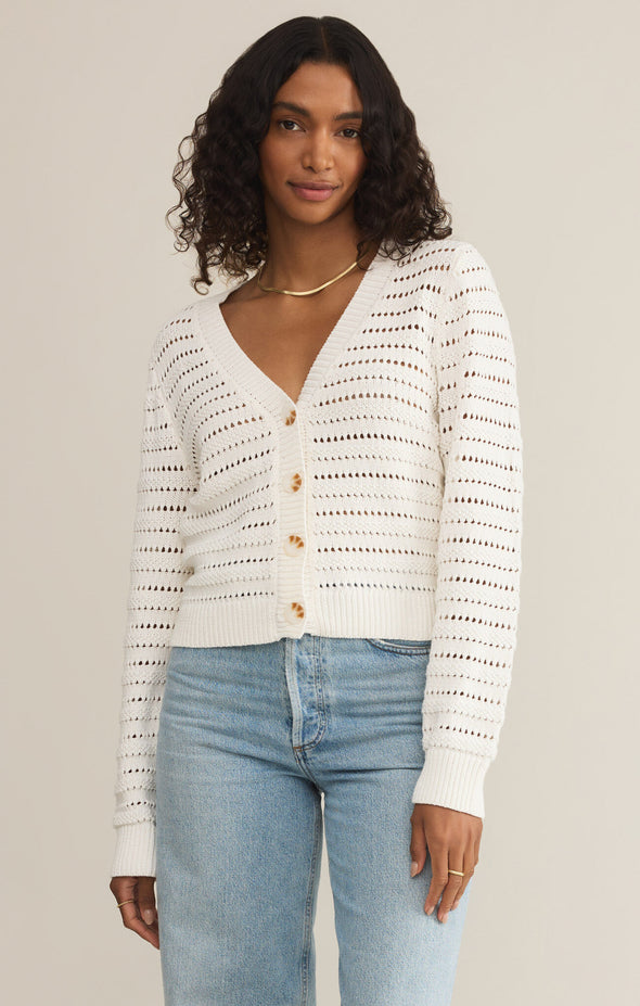 z supply romance cardigan v-neck long sleeve button front open sweater knit cropped cardigan sea salt off white