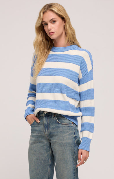 z supply boyfriend sailor sweater crewneck long sleeve striped midweight cozy pullover blue river