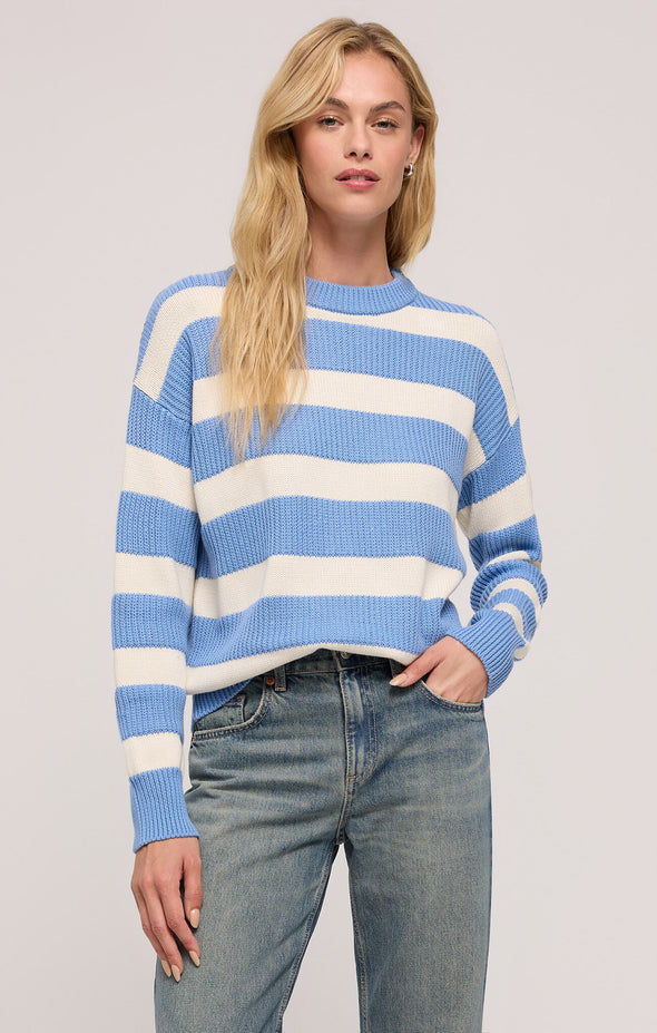 z supply boyfriend sailor sweater crewneck long sleeve striped midweight cozy pullover blue river