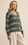 z supply boyfriend striped cardigan hunter green long sleeve button front cotton multi stripe sweater