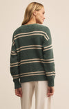 z supply boyfriend striped cardigan hunter green long sleeve button front cotton multi stripe sweater