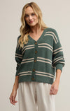 z supply boyfriend striped cardigan hunter green long sleeve button front cotton multi stripe sweater