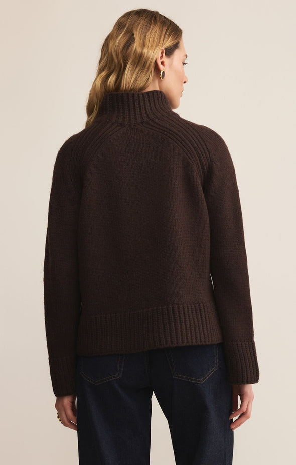 z supply emerge funnel neck sweater chocolate cherry