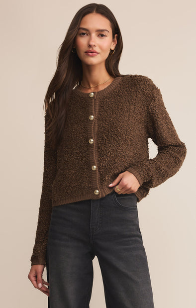 z supply maxie fluffy cardigan root beer brown textured button up sweater