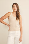 contrast stitch sleeveless rib sweater tank scoop neck fitted