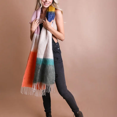 color block blanket scarf fuzzy soft winter accessory