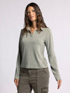 alaine top thread & supply super soft collared knit top light olive