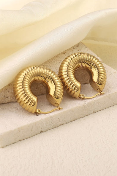 allora textured stripe 18k gold plated stainless steel waterproof tarnish resistant chunky gold hoop earring