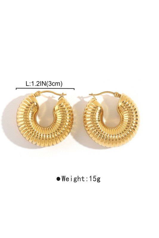 allora textured stripe 18k gold plated stainless steel waterproof tarnish resistant chunky gold hoop earring