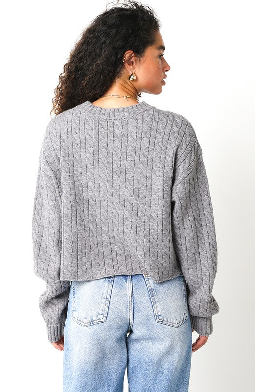 annie cable knit cropped sweater cream ivory