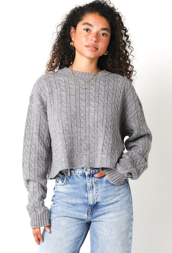 annie cable knit cropped sweater cream ivory