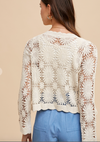 anniewear floral crochet lightweight sweater cardigan natural cream long sleeve button front