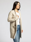 avani cardigan thread & supply heather beige longline basic cardigan midweight ribbed details pockets