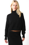 ava sweater olivaceous chunky knit cropped mock neck rolled edge sweater