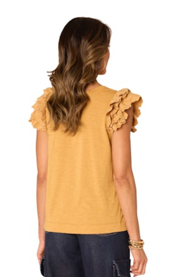 democracy double ruffle scoop neck knit tank top