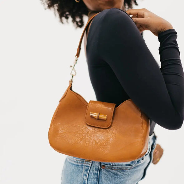 bamboo faux leather shoulder bag brown pretty simple purse 