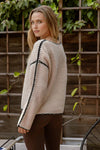 blu pepper CONTRAST STITCHLONG SLEEVE KNIT SWEATER crew neckline relaxed fit oatmeal beige