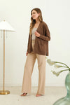 blu pepper basic open front knit long sleeve cardigan sweater brown