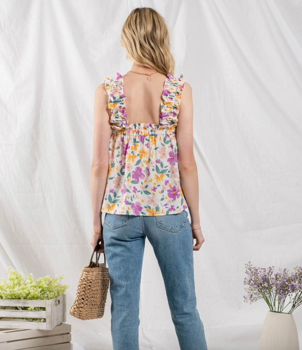 The Lacey Ruched Strap Floral Tank