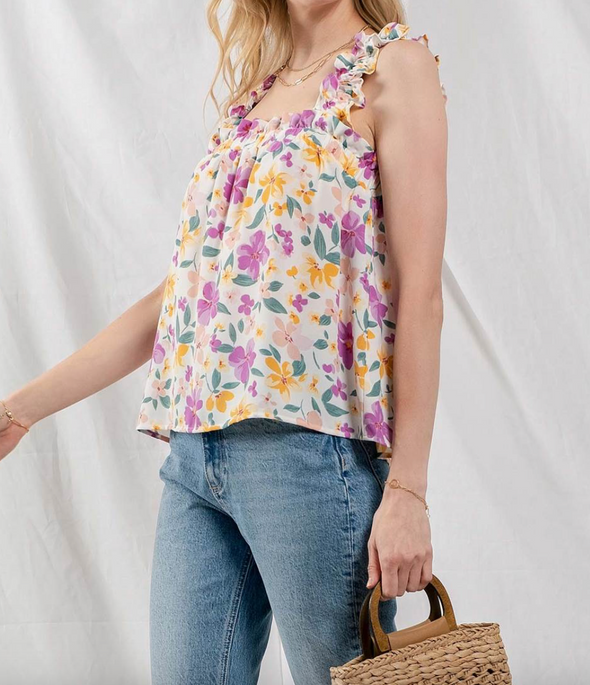 The Lacey Ruched Strap Floral Tank