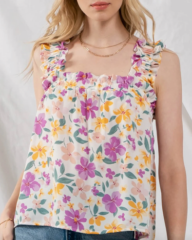 The Lacey Ruched Strap Floral Tank