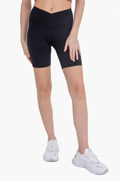 mono b venice crossover waist biker shorts tummy control moisture wicking black