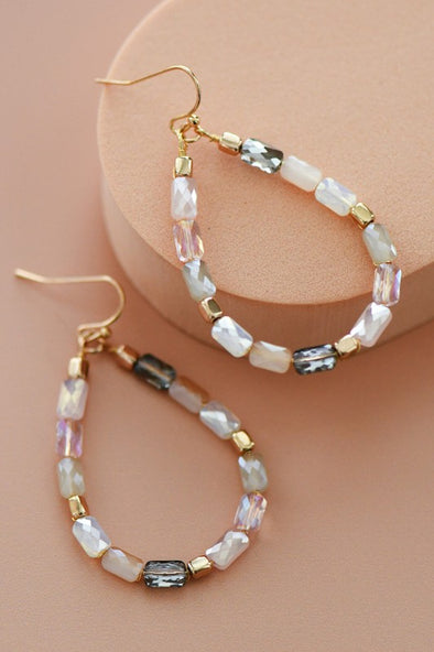 britt tear drop wire beaded glass crystal earrings pink