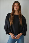 by together robbie puff sleeve top 3/4 puff gathered sleeve round neck balloon sleeve top black