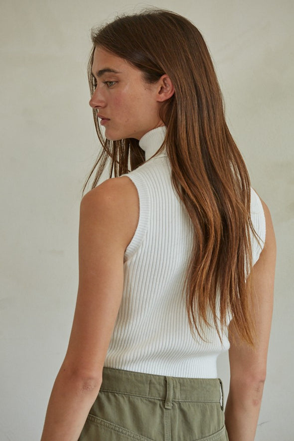 by together sleeveless turtleneck ribbed sweater top off white