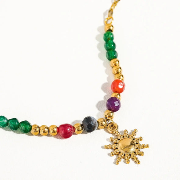 The Olimpia 18K Gold Beaded Sun Necklace