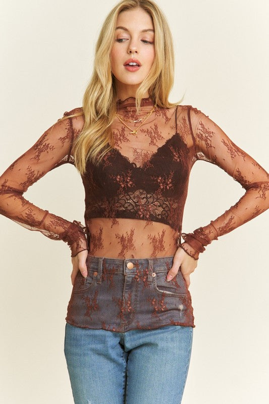 mock neck lace layering top