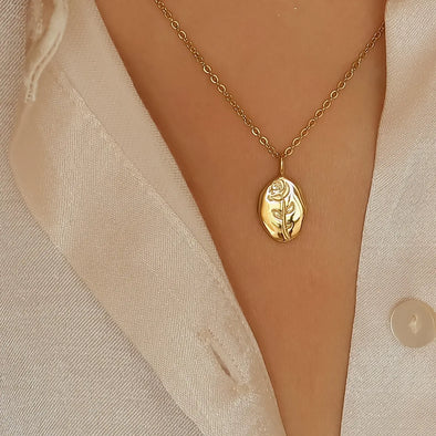 chrishell 18k gold plated non-tarnish waterproof rose coin necklace