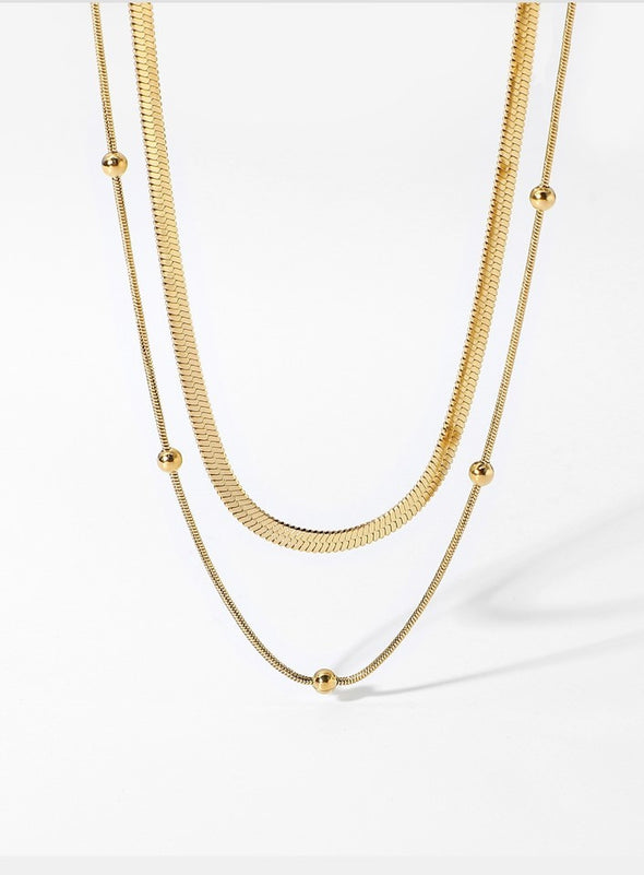 ciara 18k gold plated layered herringbone ball chain dainty everyday necklace