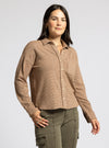 coralie shirt thread & supply chocolate brown white cropped button up top super soft relaxed fit