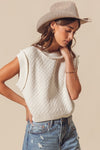 crewneck chunky cable knit loose fit crop sweater vest exposed seams off white ivory