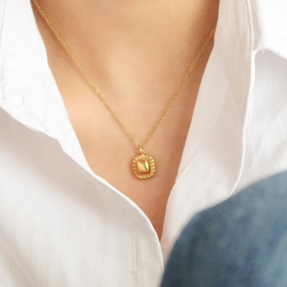 square charm dainty 18k gold necklace