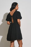 elan short sleeve tie back dress tiered skirt black