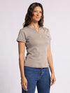 diane top thread & supply cedar short sleeve ribbed henley top button detail fitted silhouette basic tee