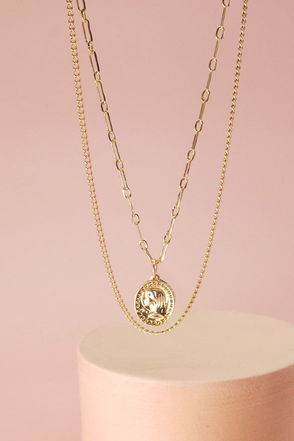 double layer gold coin chain necklace