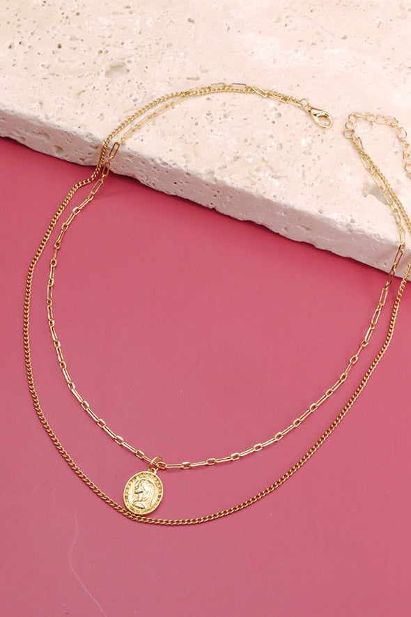 double layer gold coin chain necklace