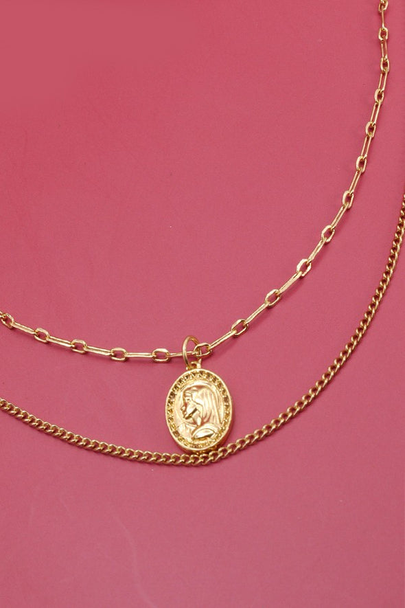 double layer gold coin chain necklace