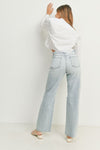 just black denim ribcage longer length straight leg distressed jeans full length high rise