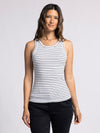 edlin tank thread & supply white black stripe fitted basic tank top crew neck ribbed fabric