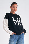 elan crewneck color block relaxed fit love graphic sweater