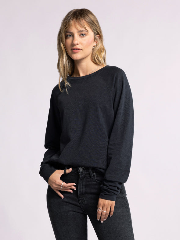 everett top thread & supply black raglan sleeve crew neckline basic relaxed fit long sleeve top