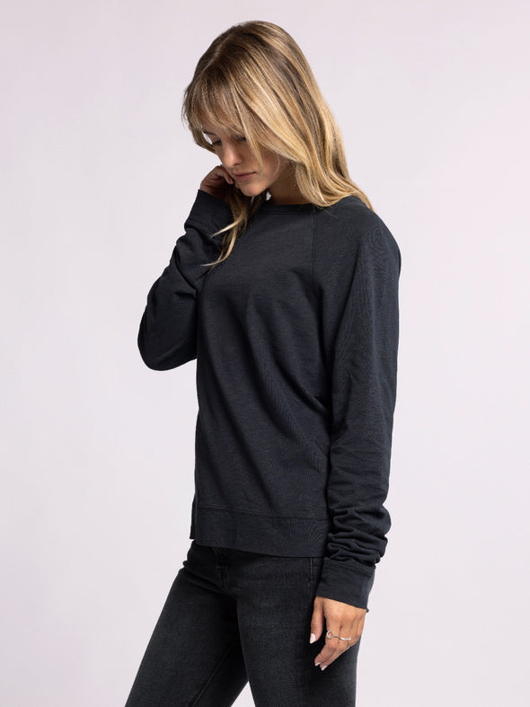 everett top thread & supply black raglan sleeve crew neckline basic relaxed fit long sleeve top